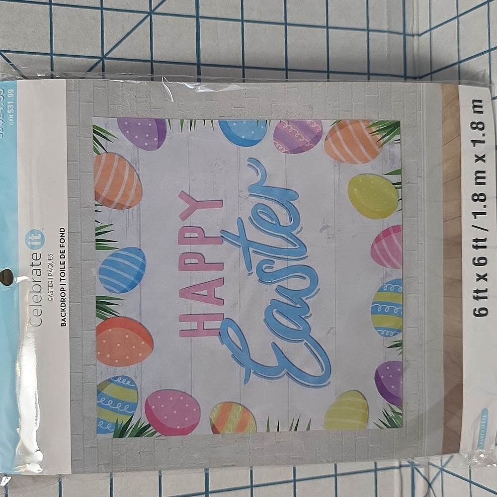 Celebrate It Easter Backdrop "HAPPY EASTER" with Colorful Eggs 6' X6' NIP